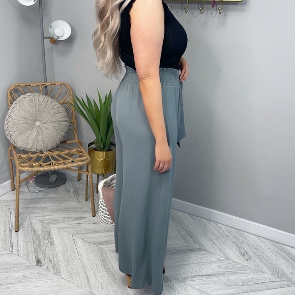 Women's Dusty Sage Green Wide-Leg Pants - Picture 4 of 5